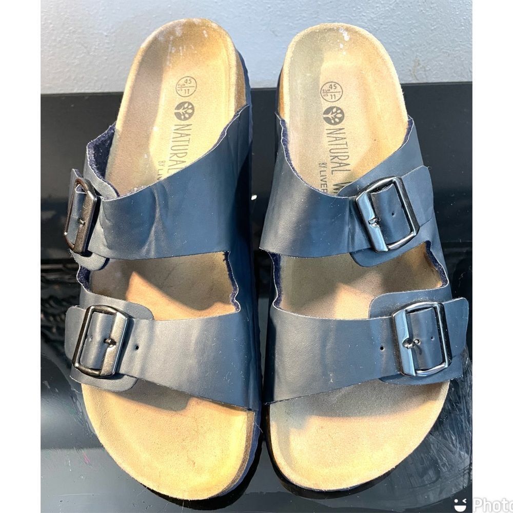 Natural Walk by Livergy Two Strap Buckle Closure Blue Men’s Sandals Rubber SZ 11